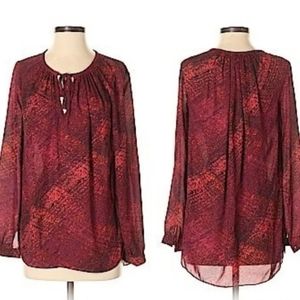 A.N.A. 1X Long Sleeve Sheer Red Blouse
